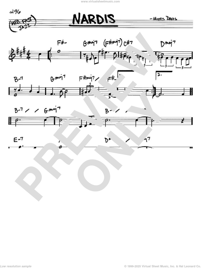 Nardis sheet music for voice and other instruments (in Bb) by Miles Davis and Bill Evans, intermediate skill level