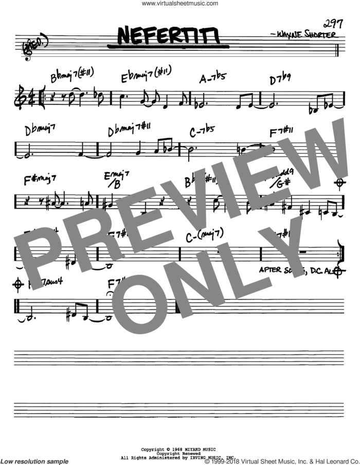 Nefertiti sheet music for voice and other instruments (in Bb) by Wayne Shorter, intermediate skill level