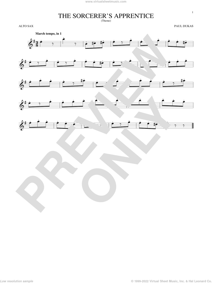 The Sorcerer's Apprentice sheet music for alto saxophone solo by Paul Dukas, classical score, intermediate skill level