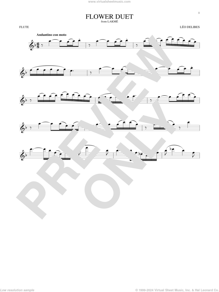 Flower Duet sheet music for flute solo by Leo Delibes and Leo Delibes, classical score, intermediate skill level