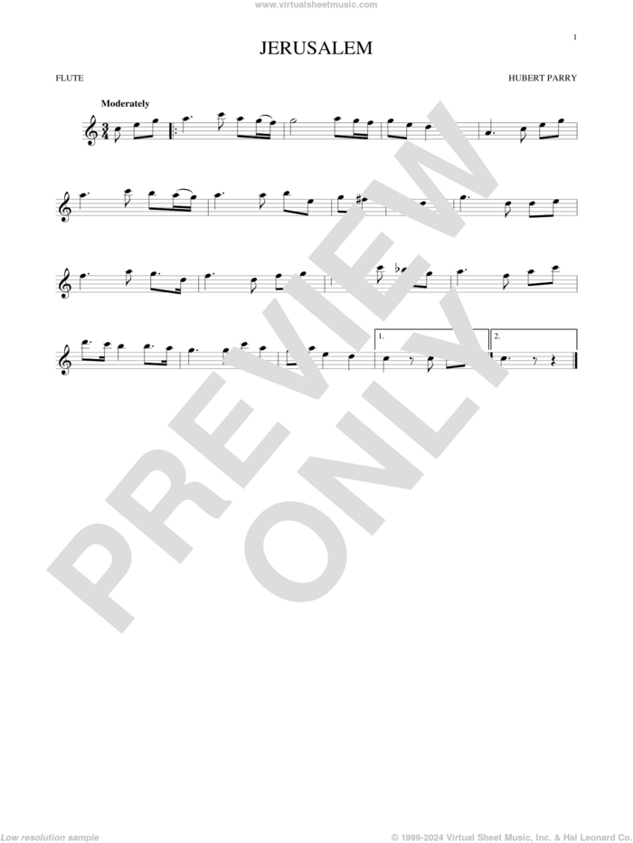 Jerusalem sheet music for flute solo by C.H. Parry, intermediate skill level