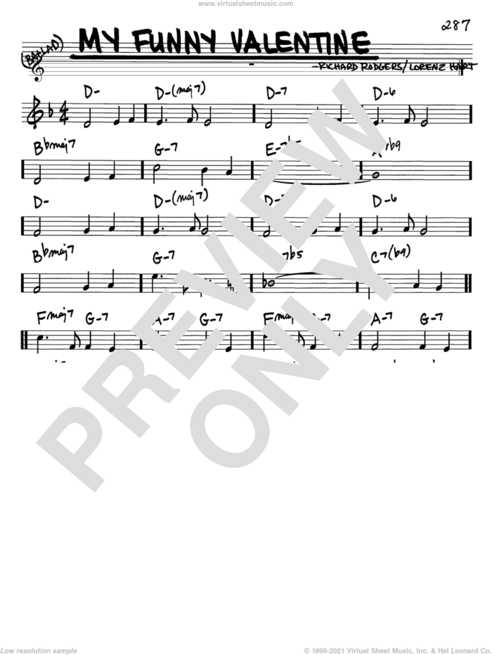 My Funny Valentine sheet music for voice and other instruments (in Bb) by Rodgers & Hart, Lorenz Hart and Richard Rodgers, intermediate skill level