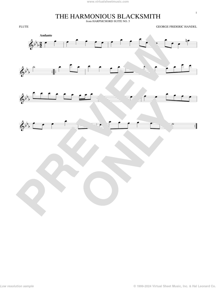 Harmonious Blacksmith sheet music for flute solo by George Frideric Handel, classical score, intermediate skill level