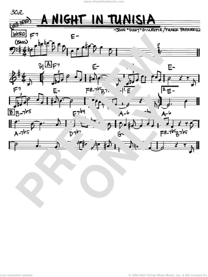 A Night In Tunisia sheet music for voice and other instruments (in Bb) by Dizzy Gillespie and Frank Paparelli, intermediate skill level