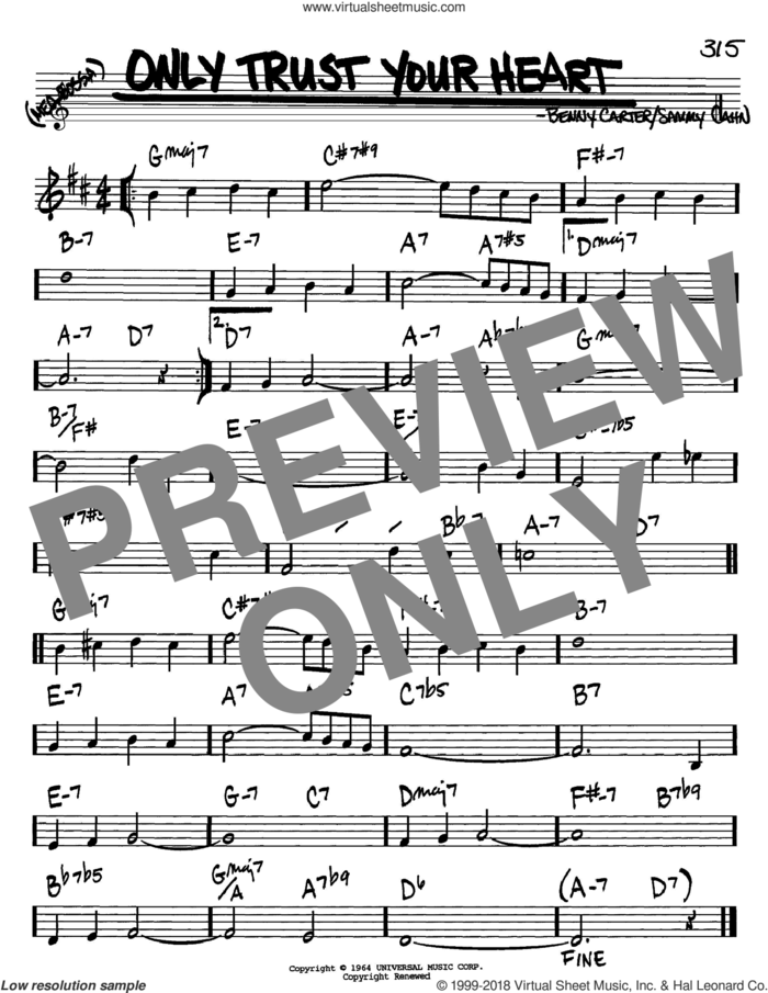 Only Trust Your Heart sheet music for voice and other instruments (in Bb) by Sammy Cahn and Benny Carter, intermediate skill level