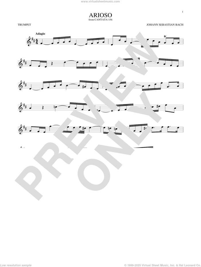 Arioso sheet music for trumpet solo by Johann Sebastian Bach, classical score, intermediate skill level