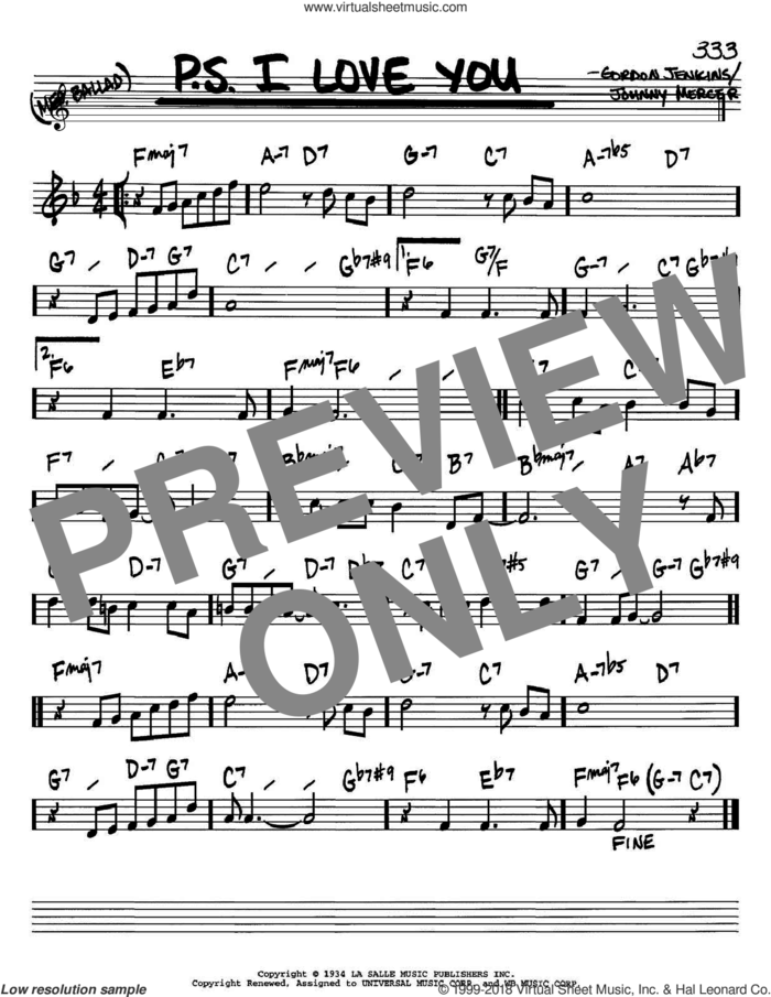 P.S. I Love You sheet music for voice and other instruments (in Bb) by The Hilltoppers, Gordon Jenkins and Johnny Mercer, intermediate skill level