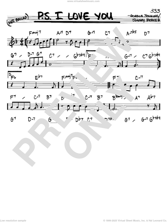 P.S. I Love You sheet music for voice and other instruments (in Bb) by The Hilltoppers, Gordon Jenkins and Johnny Mercer, intermediate skill level