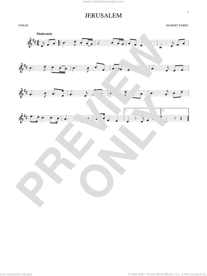 Jerusalem sheet music for violin solo by C.H. Parry, intermediate skill level