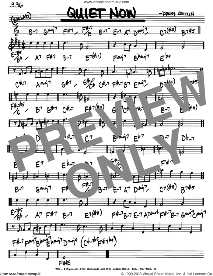 Quiet Now sheet music for voice and other instruments (in Bb) by Denny Zeitlin, intermediate skill level