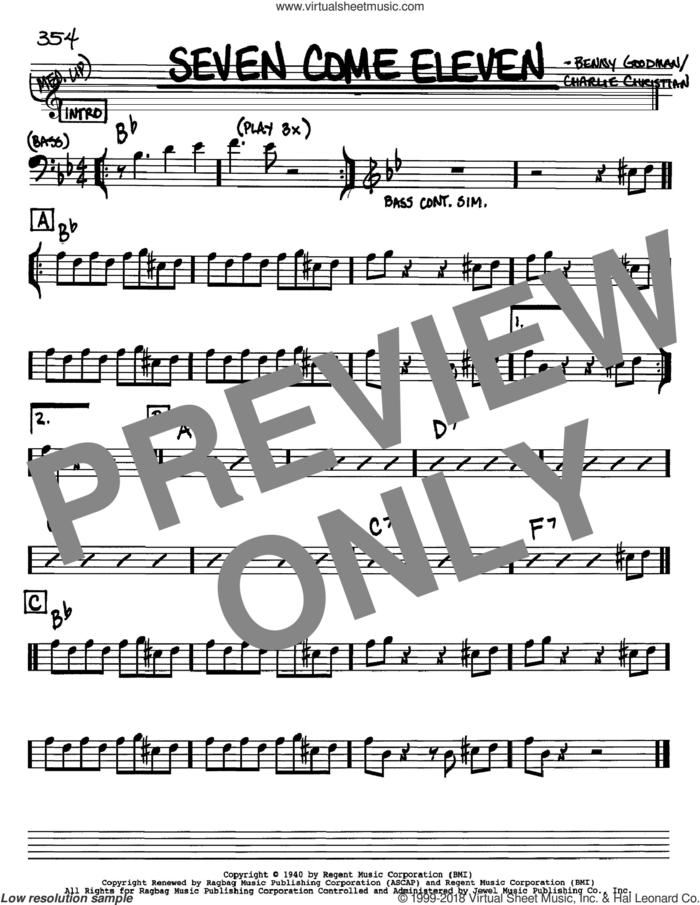 Seven Come Eleven sheet music for voice and other instruments (in Bb) by Benny Goodman and Charlie Christian, intermediate skill level