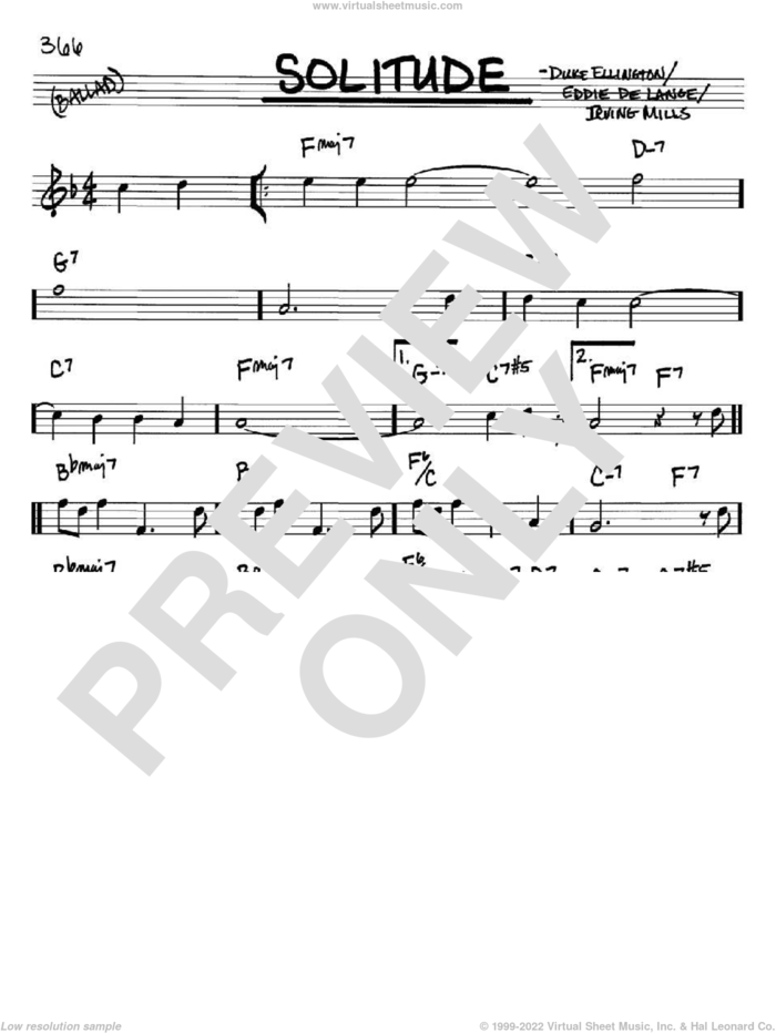 Solitude sheet music for voice and other instruments (in Bb) by Duke Ellington, Eddie DeLange and Irving Mills, intermediate skill level