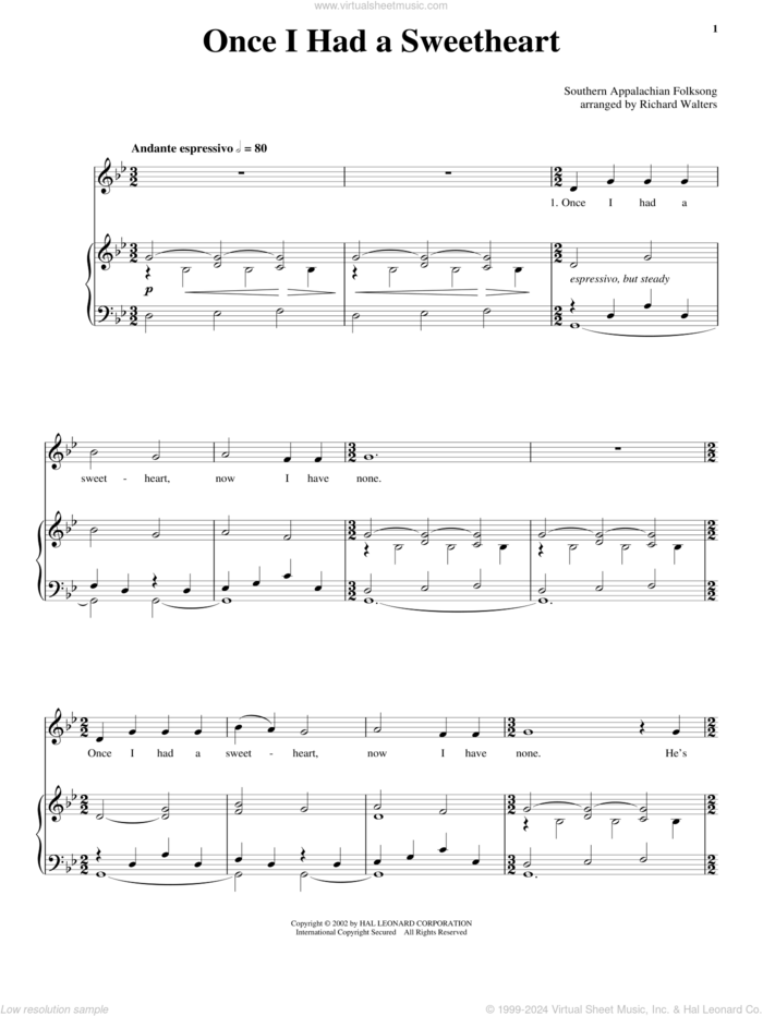 Once I Had A Sweetheart sheet music for voice, piano or guitar, intermediate skill level