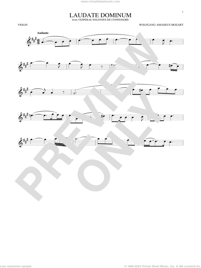 Laudate Dominum sheet music for violin solo by Wolfgang Amadeus Mozart, classical wedding score, intermediate skill level