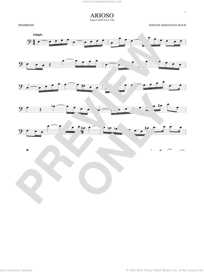 Arioso sheet music for trombone solo by Johann Sebastian Bach, classical score, intermediate skill level