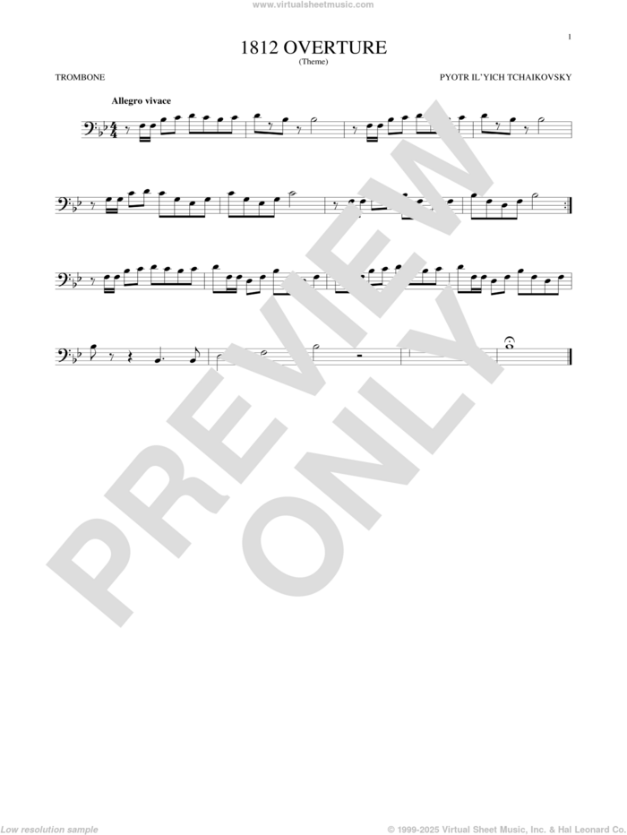 1812 Overture sheet music for trombone solo by Pyotr Ilyich Tchaikovsky, classical score, intermediate skill level