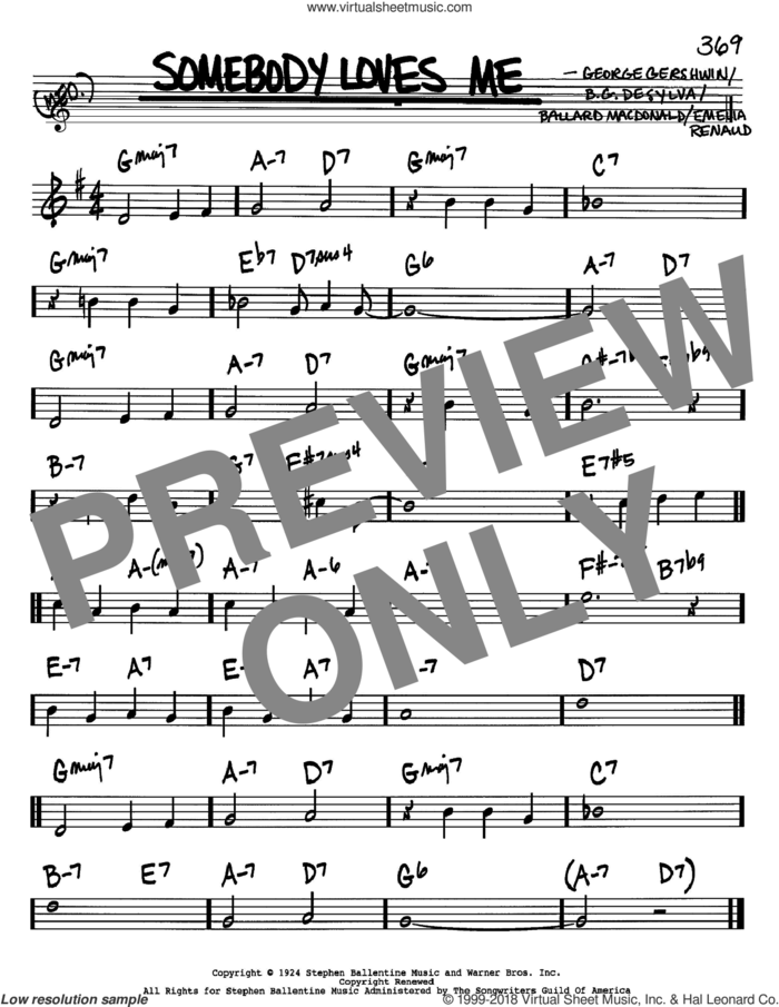 Somebody Loves Me sheet music for voice and other instruments (in Bb) by George Gershwin, Ballard MacDonald and Buddy DeSylva, intermediate skill level