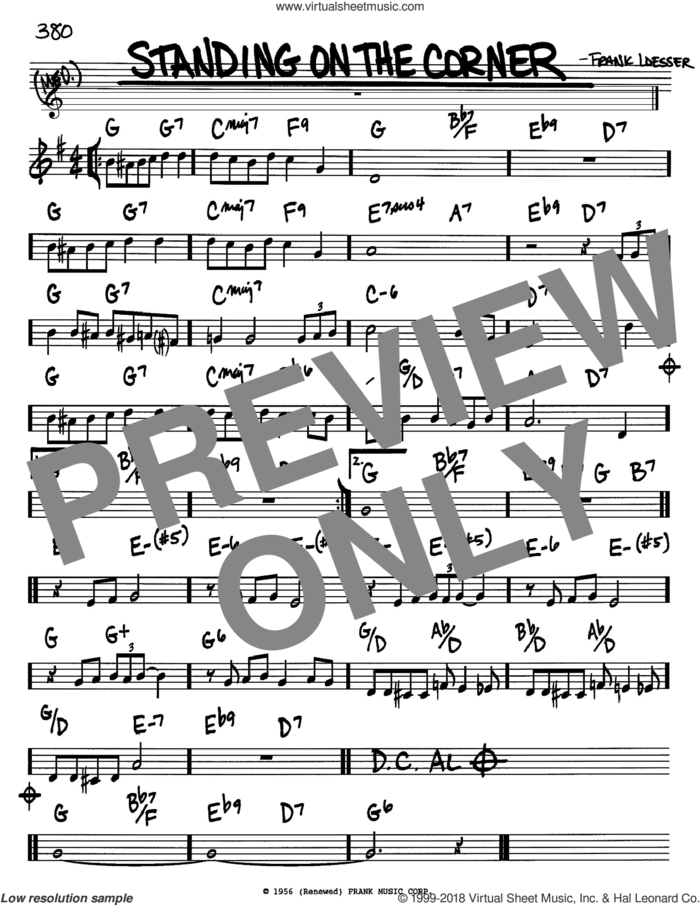 Standing On The Corner sheet music for voice and other instruments (in Bb) by The Four Lads and Frank Loesser, intermediate skill level