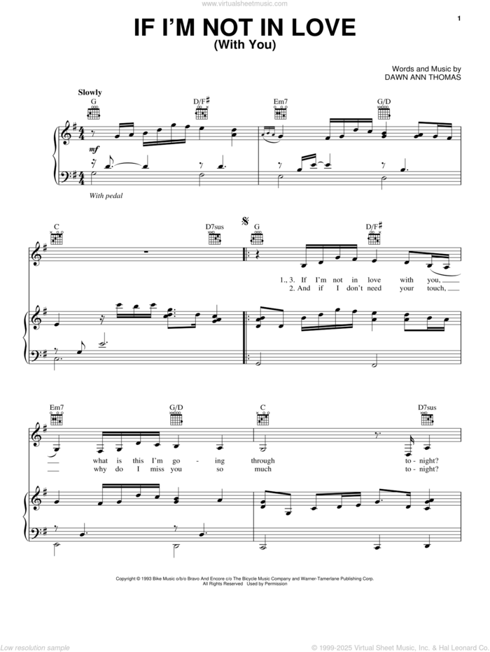 If I'm Not In Love (With You) sheet music for voice, piano or guitar by Faith Hill and Constant Change, intermediate skill level