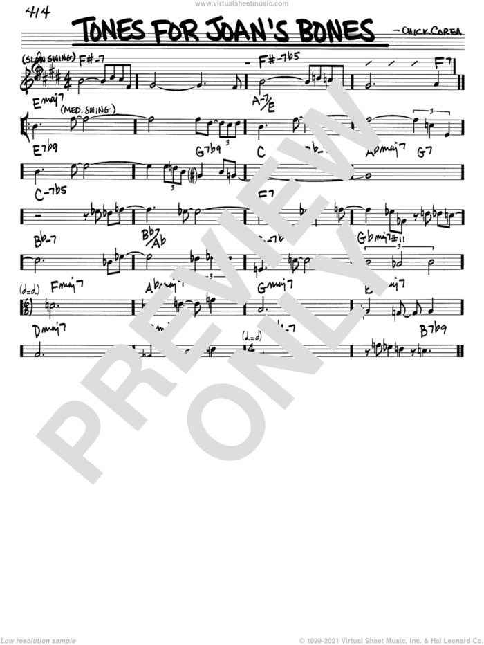Tones For Joan's Bones sheet music for voice and other instruments (in Bb) by Chick Corea, intermediate skill level