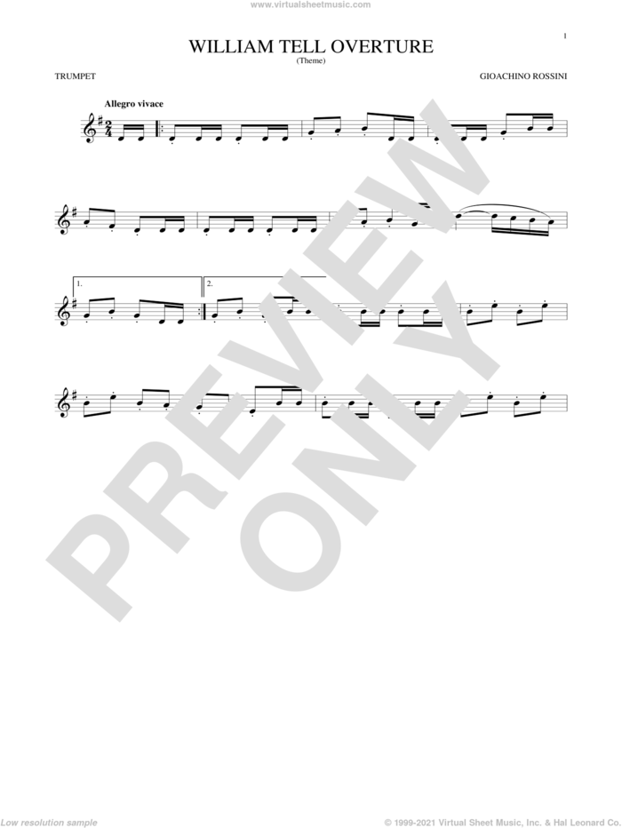 William Tell Overture sheet music for trumpet solo by Rossini, Gioacchino, classical score, intermediate skill level