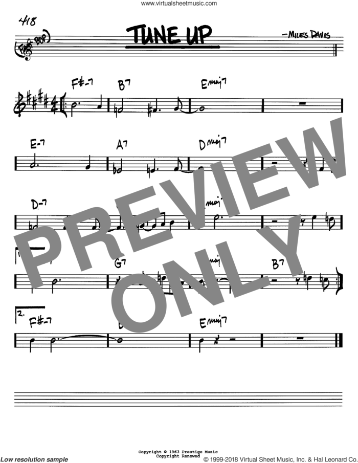 Tune Up sheet music for voice and other instruments (in Bb) by Miles Davis, intermediate skill level