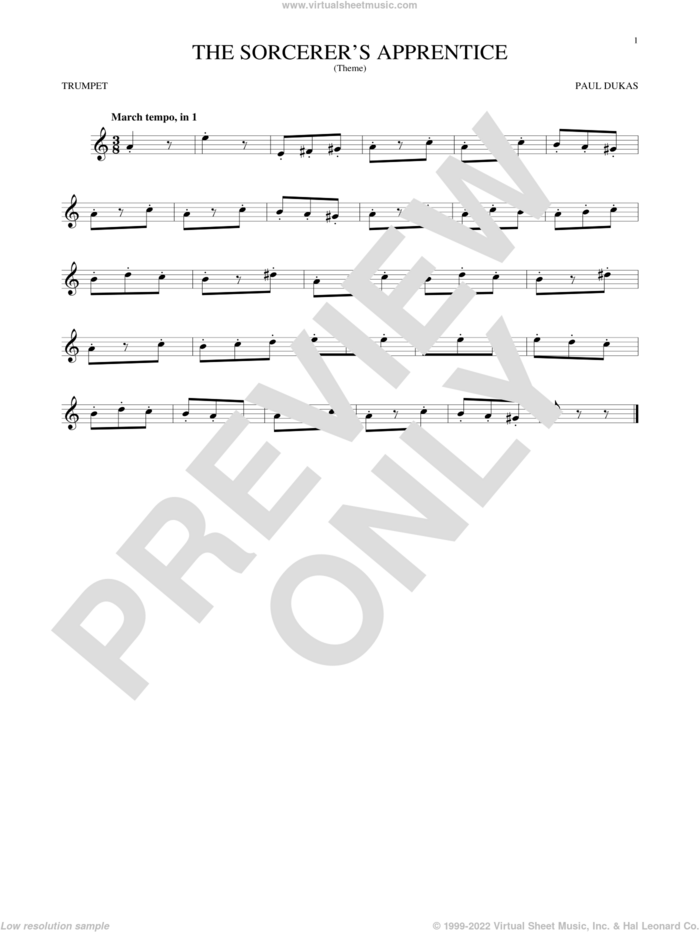 The Sorcerer's Apprentice sheet music for trumpet solo by Paul Dukas, classical score, intermediate skill level