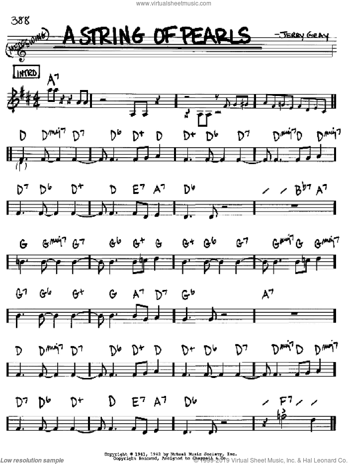 A String Of Pearls sheet music for voice and other instruments (in Bb) by Eddie DeLange and Jerry Gray, intermediate skill level