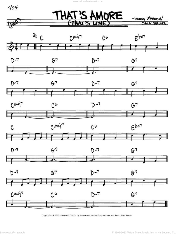 That's Amore (That's Love) sheet music for voice and other instruments (in Bb) by Dean Martin, Harry Warren and Jack Brooks, intermediate skill level