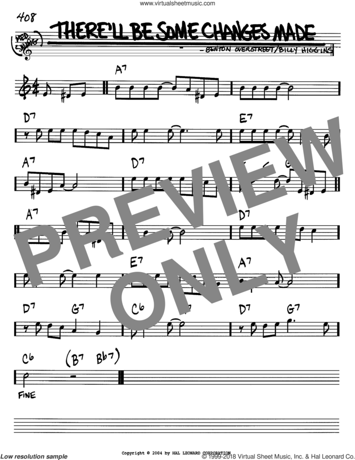 There'll Be Some Changes Made sheet music for voice and other instruments (in Bb) by Billy Higgins and W. Benton Overstreet, intermediate skill level