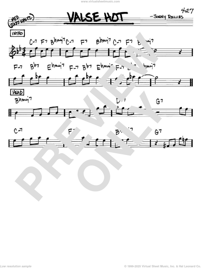 Valse Hot sheet music for voice and other instruments (in Bb) by Sonny Rollins, intermediate skill level