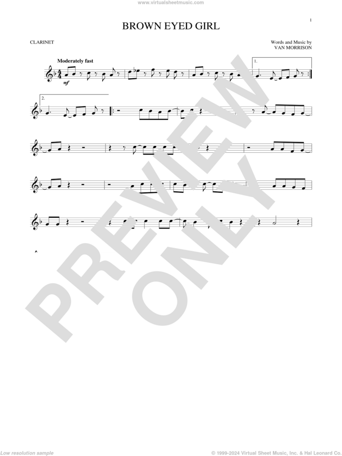 Brown Eyed Girl sheet music for clarinet solo by Van Morrison, intermediate skill level