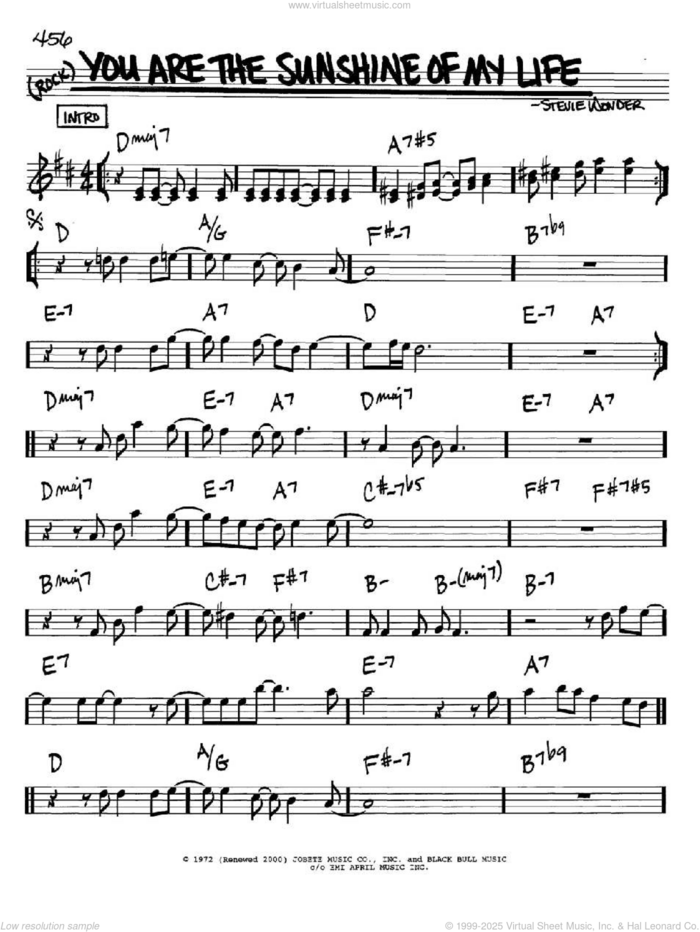 You Are The Sunshine Of My Life sheet music for voice and other instruments (in Bb) by Stevie Wonder, intermediate skill level