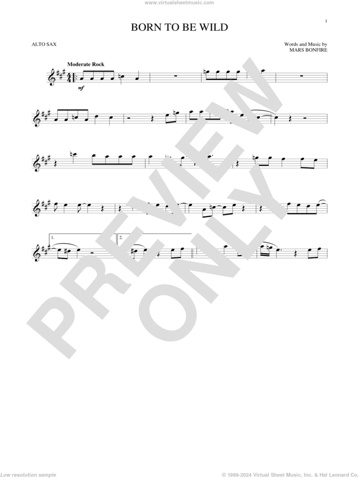 Born To Be Wild sheet music for alto saxophone solo by Steppenwolf and Mars Bonfire, intermediate skill level