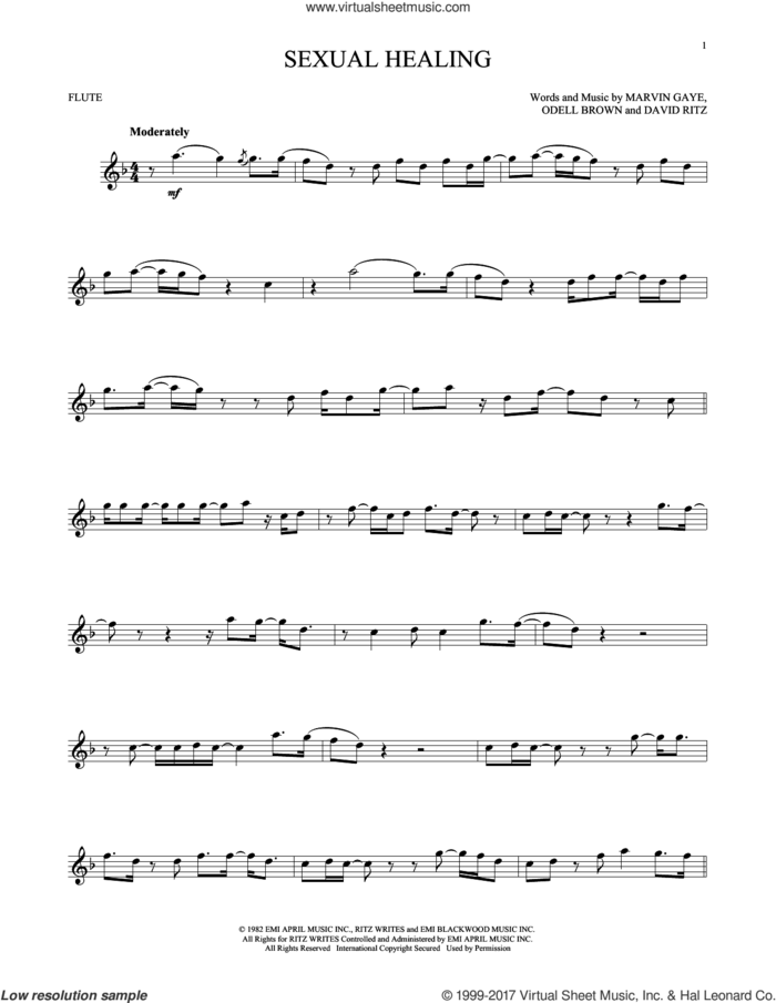Sexual Healing sheet music for flute solo by Marvin Gaye, David Ritz and Odell Brown, intermediate skill level