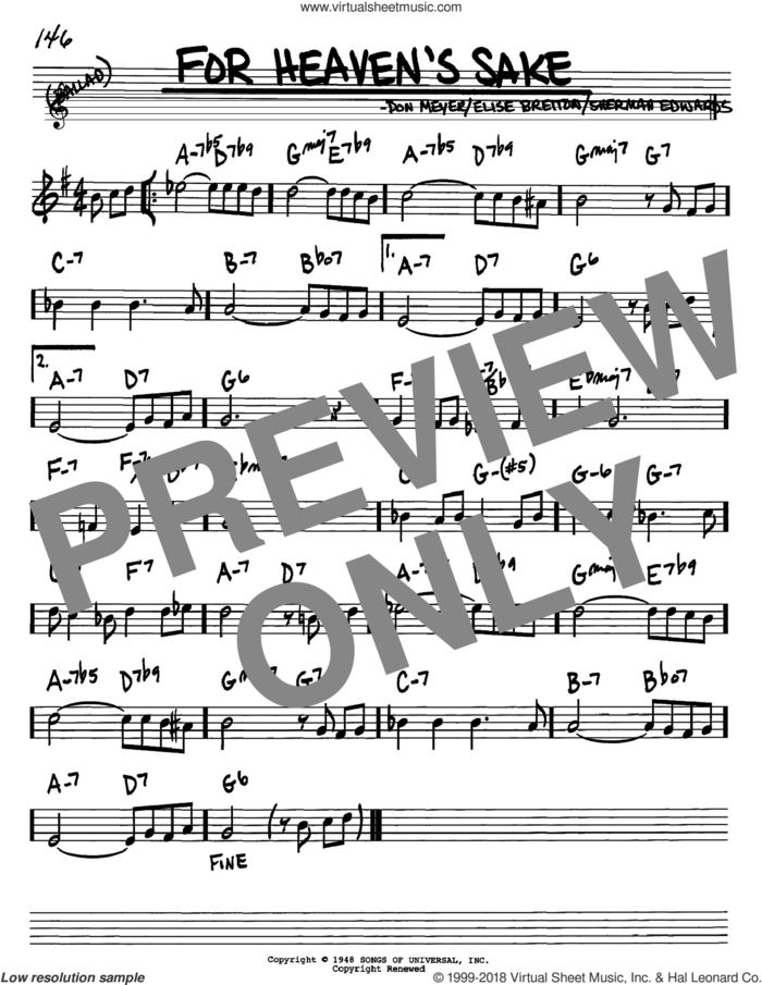 For Heaven's Sake sheet music for voice and other instruments (in Bb) by Bill Evans, Don Meyer, Elise Bretton and Sherman Edwards, intermediate skill level