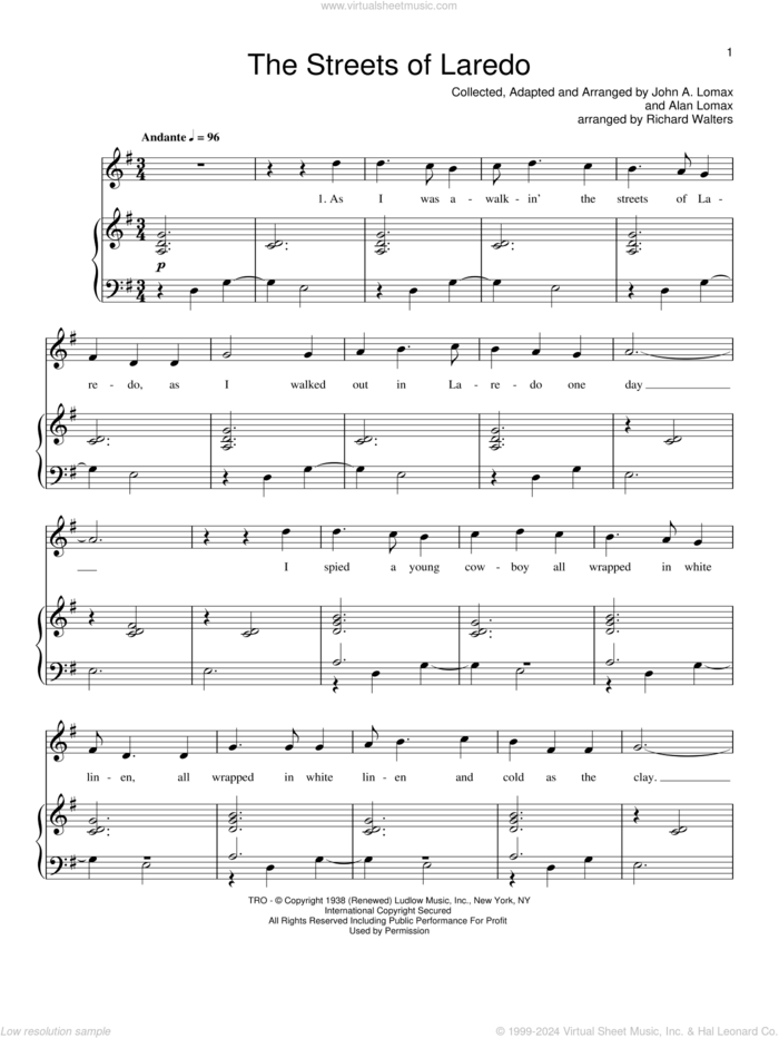 The Streets Of Laredo sheet music for voice, piano or guitar  and Johnny Cash, intermediate skill level