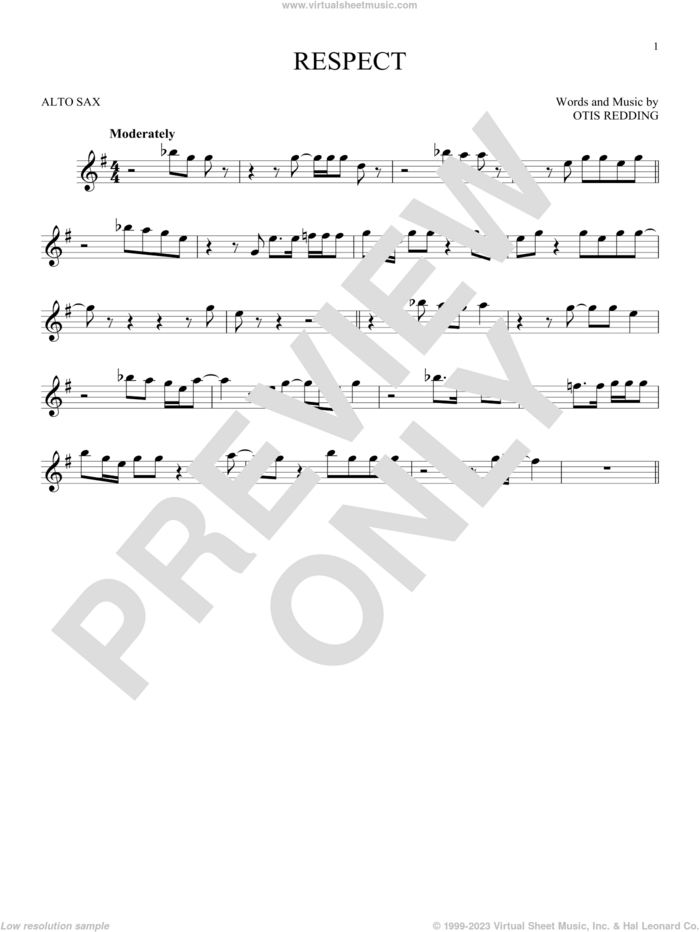 Respect sheet music for alto saxophone solo by Aretha Franklin and Otis Redding, intermediate skill level