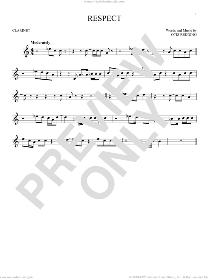 Respect sheet music for clarinet solo by Aretha Franklin and Otis Redding, intermediate skill level