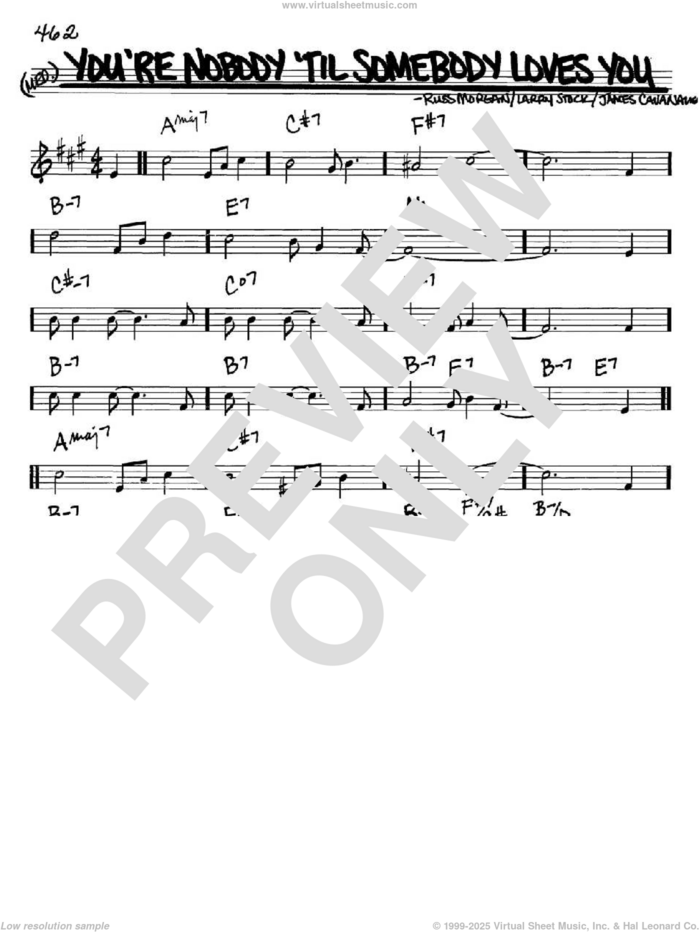 You're Nobody 'Til Somebody Loves You sheet music for voice and other instruments (in Bb) by Dean Martin, Frank Sinatra, James Cavanaugh, Larry Stock and Russ Morgan, intermediate skill level