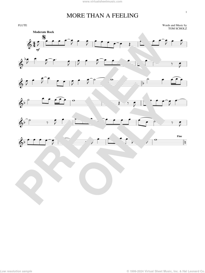 More Than A Feeling sheet music for flute solo by Boston and Tom Scholz, intermediate skill level