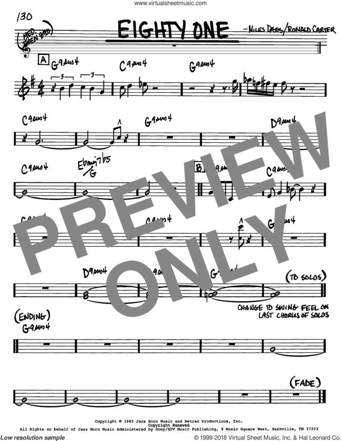Eighty One sheet music for voice and other instruments (in Bb) by Miles Davis and Ronald Carter, intermediate skill level