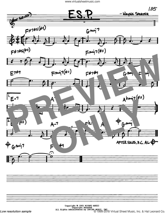 E.S.P. sheet music for voice and other instruments (in Bb) by Wayne Shorter, intermediate skill level
