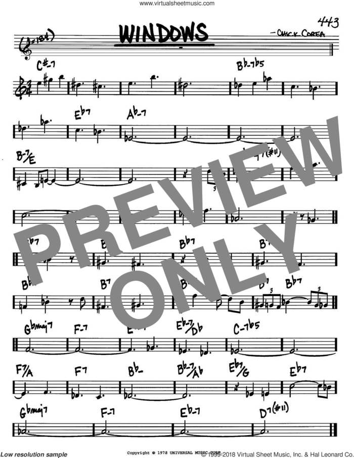 Windows sheet music for voice and other instruments (in Bb) by Chick Corea, intermediate skill level