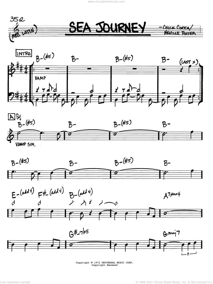 Sea Journey sheet music for voice and other instruments (in Bb) by Chick Corea and Neville Potter, intermediate skill level