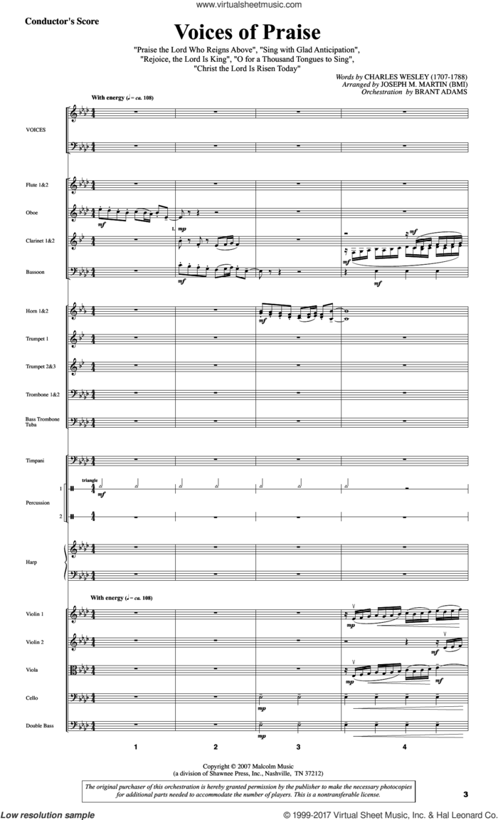 Testament of Praise (A Celebration of Faith) (COMPLETE) sheet music for orchestra/band by Joseph M. Martin, Brant Adams, Charles Wesley and Gaelic Tune, intermediate skill level