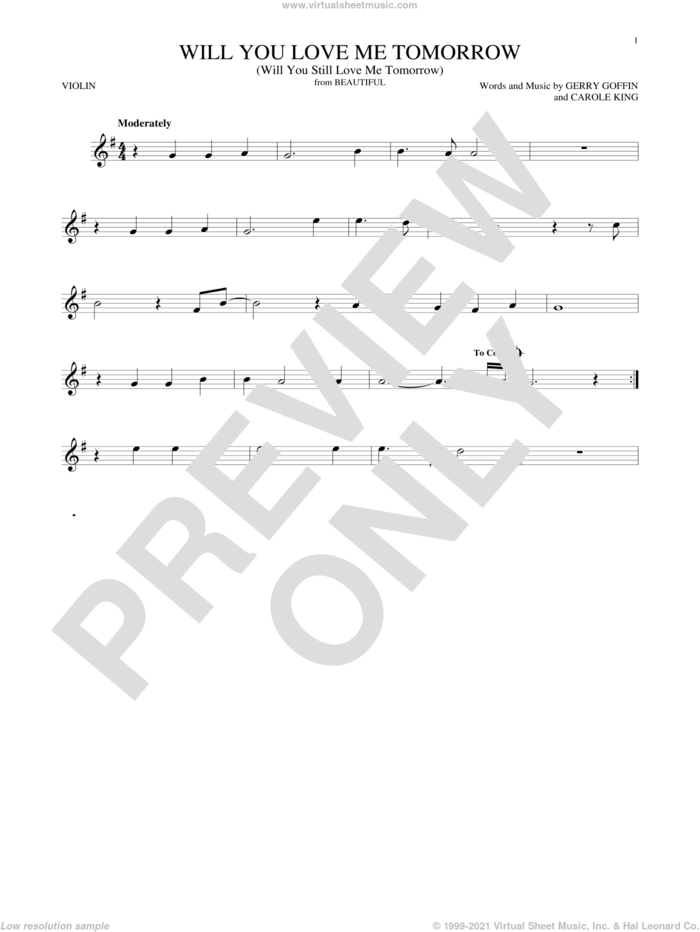 Will You Love Me Tomorrow (Will You Still Love Me Tomorrow) sheet music for violin solo by The Shirelles, Carole King and Gerry Goffin, intermediate skill level