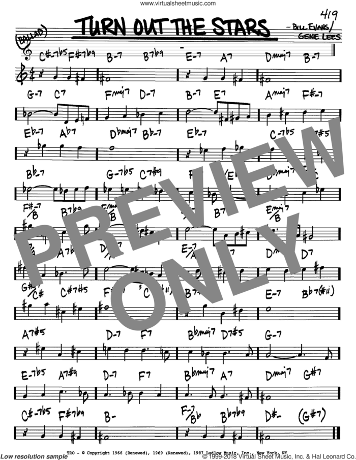 Turn Out The Stars sheet music for voice and other instruments (in Bb) by Bill Evans and Eugene John Lees, intermediate skill level