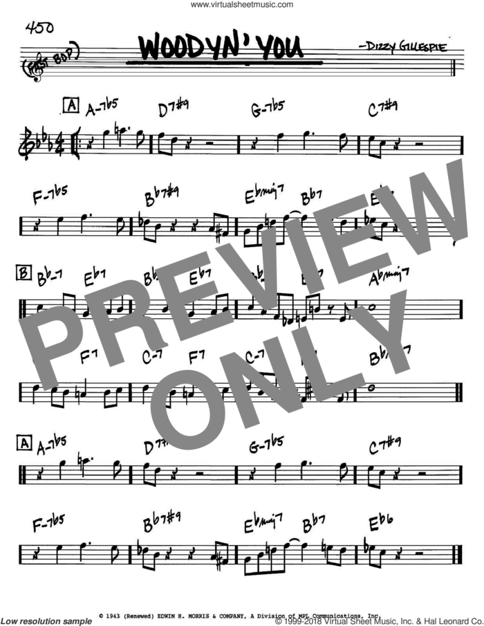 Woodyn' You sheet music for voice and other instruments (in Bb) by Dizzy Gillespie, intermediate skill level