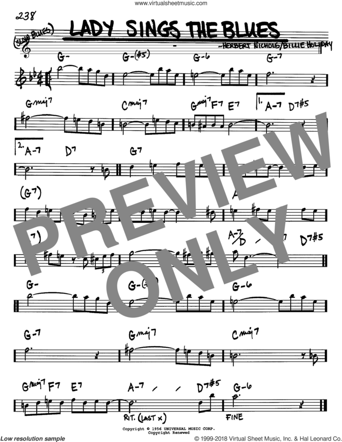 Lady Sings The Blues sheet music for voice and other instruments (in Bb) by Billie Holiday and Herbie Nichols, intermediate skill level